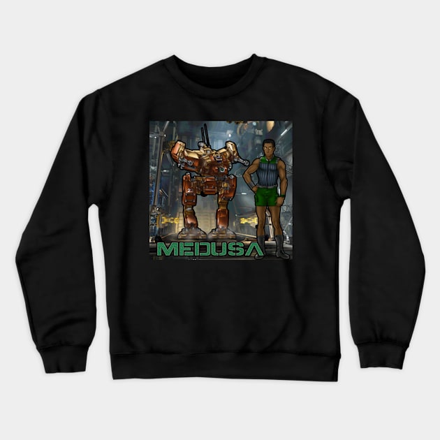 Medusa and his LCT-1V Locust scout mech Crewneck Sweatshirt by Oswald's Oddities